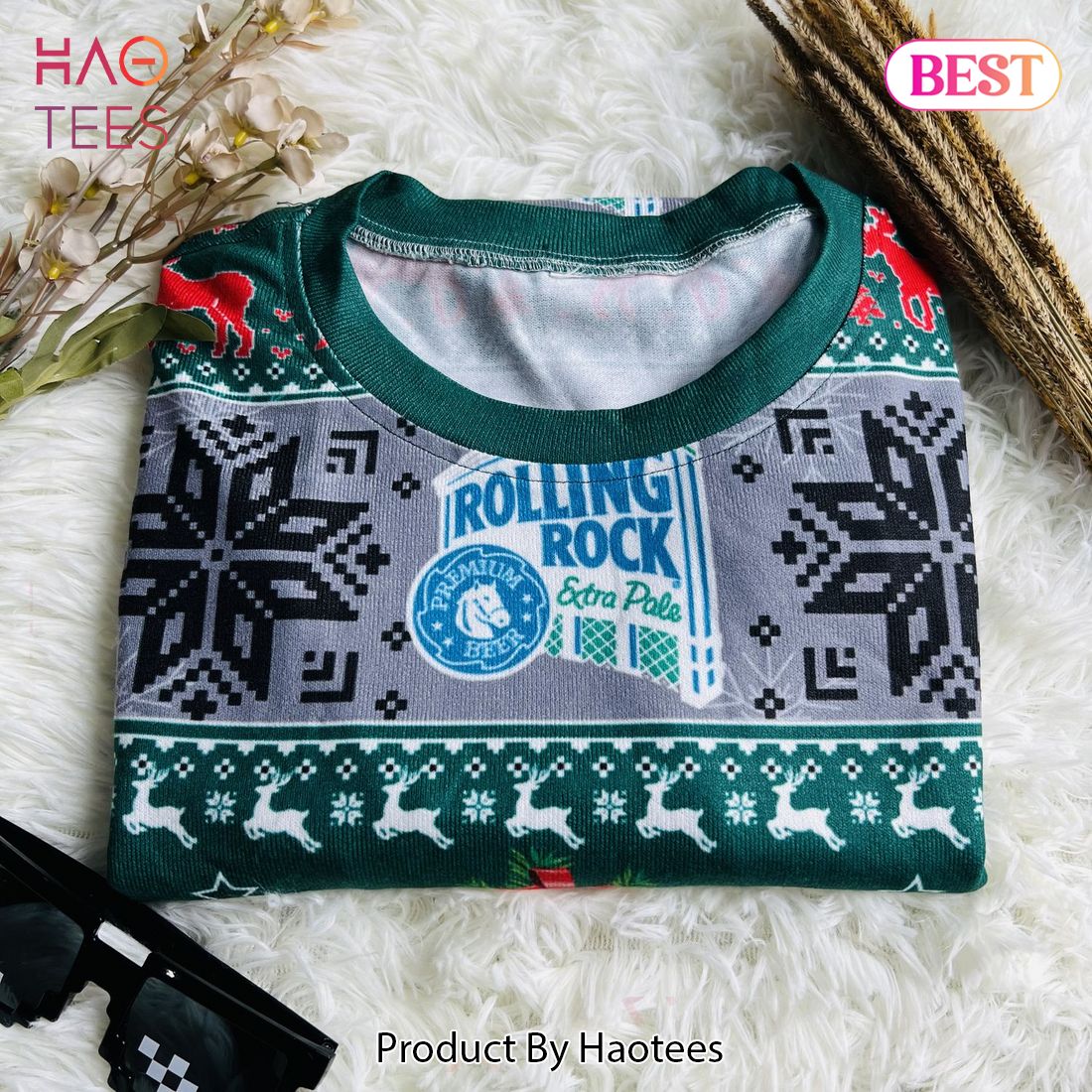 Rolling Rock Beer Xmas Bell Pine Tree Ugly Christmas Sweater Rolling Rock Beer Xmas Bell Pine Tree Ugly Christmas Sweater