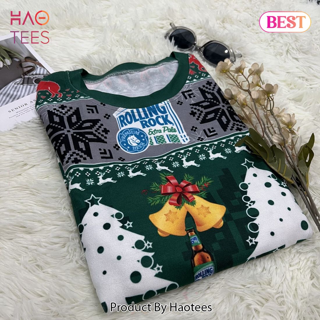 Rolling Rock Beer Xmas Bell Pine Tree Ugly Christmas Sweater Rolling Rock Beer Xmas Bell Pine Tree Ugly Christmas Sweater