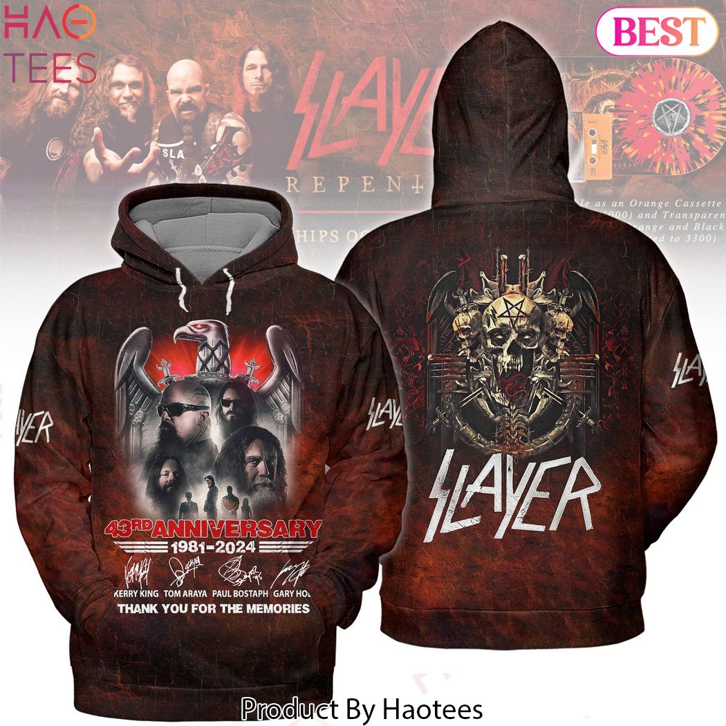 Slayer 43rd Anniversary 1981-2024 Signature Thank You For The Memories Design Hoodie Slayer 43rd Anniversary 1981-2024 Signature Thank You For The Memories Design Hoodie