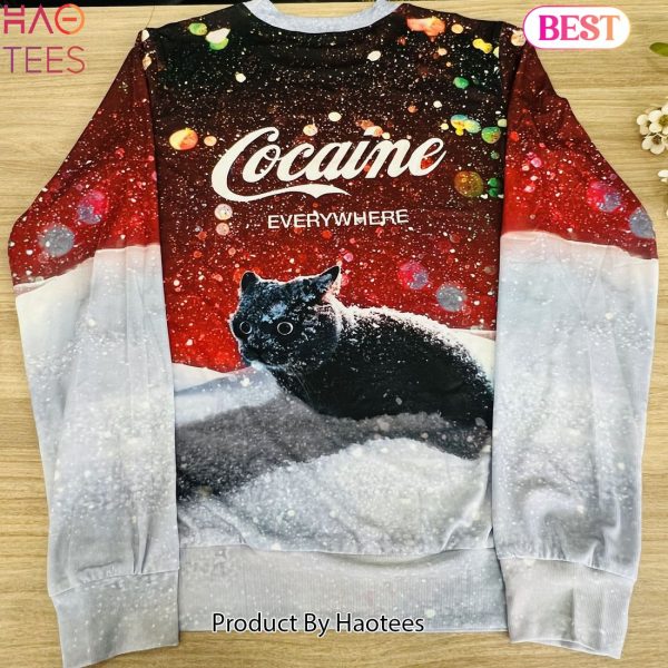 Let It Snow Cat Cocaine Everywhere 3D Ugly Christmas Sweater