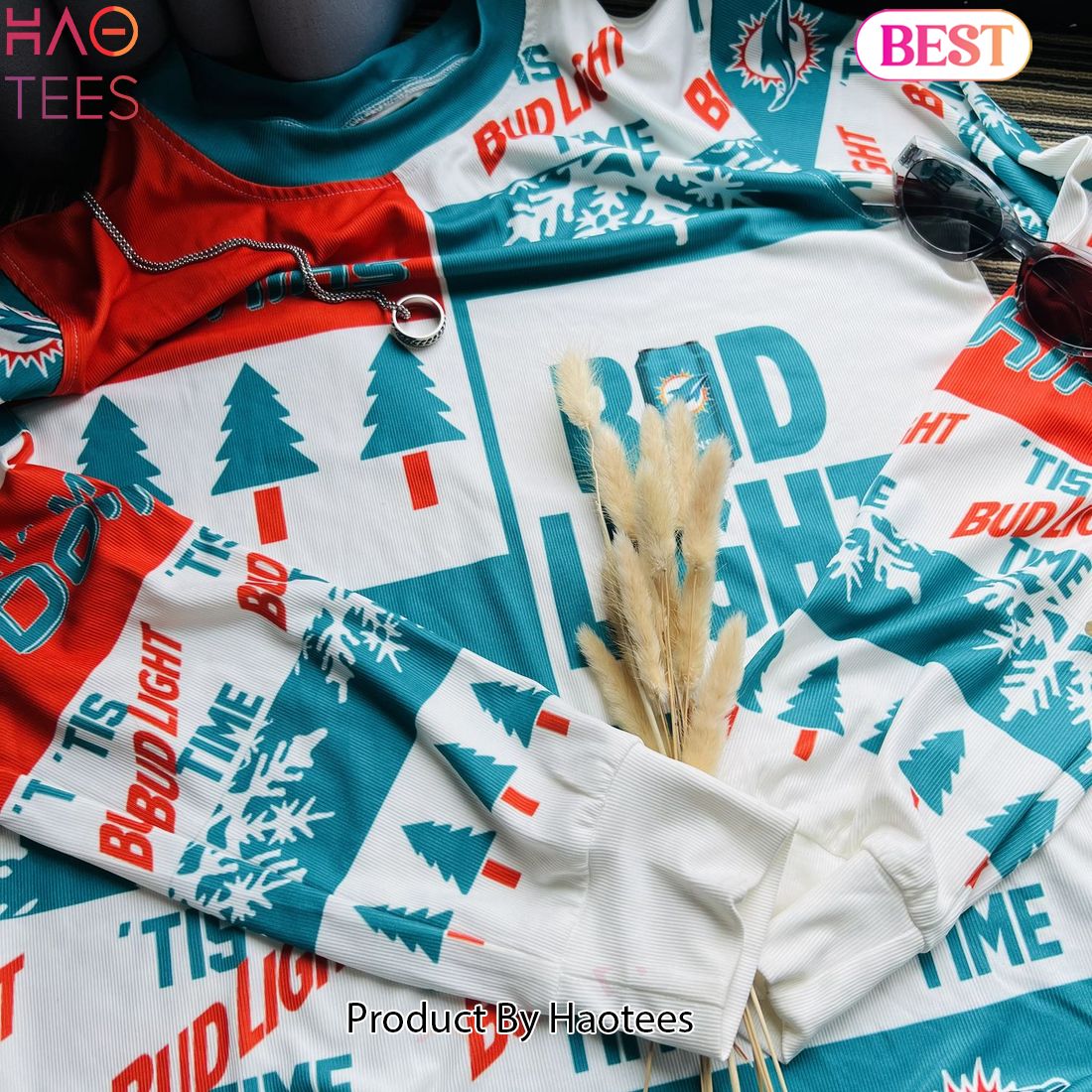 Miami Dolphins Bud Light Beer Ugly Christmas Sweater Miami Dolphins Bud Light Beer Ugly Christmas Sweater
