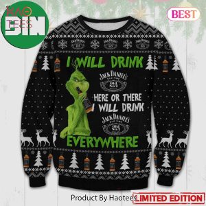 Grinch I Will Drink Jack Daniel?s Everywhere Ugly Christmas Sweater