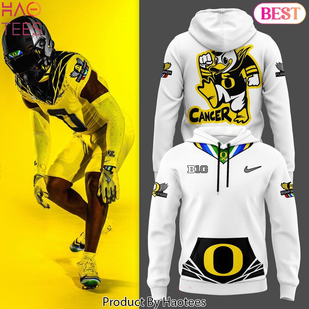 Oregon Ducks - Stomp Out Cancer Heroes Hoodie - White Oregon Ducks - Stomp Out Cancer Heroes Hoodie - White