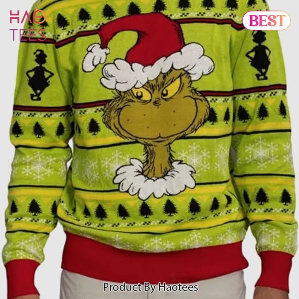 Unisex Grinch Santa Hat Lime Green Snowflakes Ugly Christmas Halloween Sweater