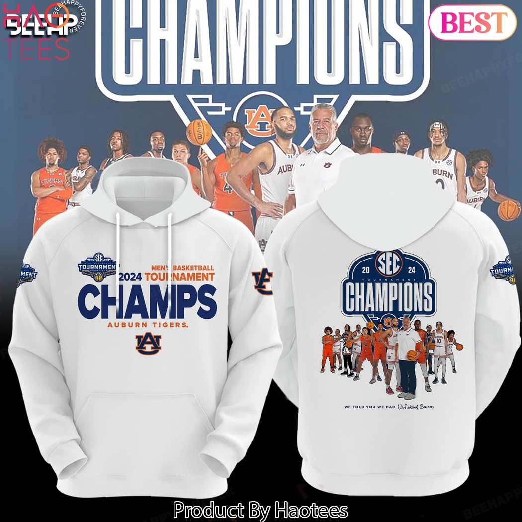 2024 Men Basketball Tournament Champs Auburn Tigers Hoodie - White 2024 Men Basketball Tournament Champs Auburn Tigers Hoodie - White