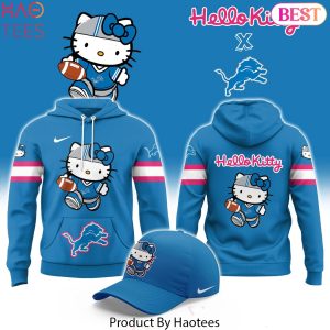 2025 Detroit Lions x Hello Kitty Special Design Logo Hoodie – Blue