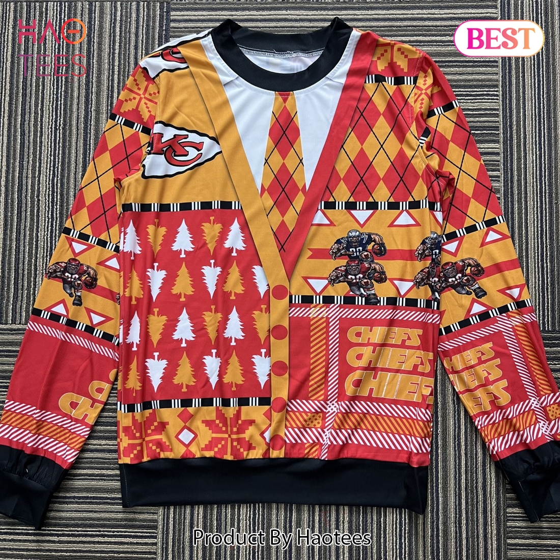 Kansas City Chiefs NFL American Football Team Cardigan Style 3D Printed Ugly Christmas Sweater Kansas City Chiefs NFL American Football Team Cardigan Style 3D Printed Ugly Christmas Sweater