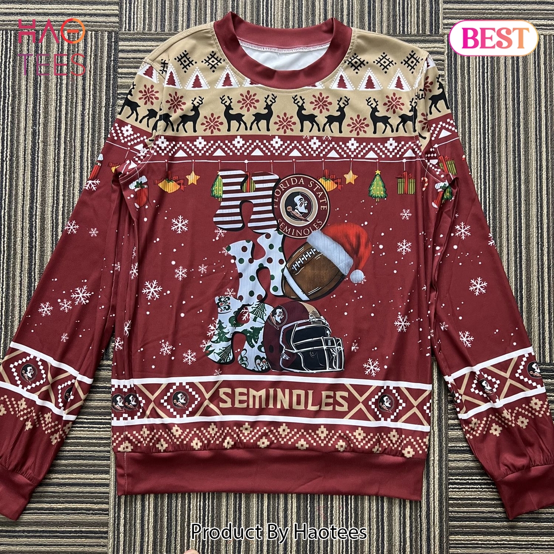 NCAA Florida State Seminoles HO HO HO Ugly Christmas Sweater NCAA Florida State Seminoles HO HO HO Ugly Christmas Sweater