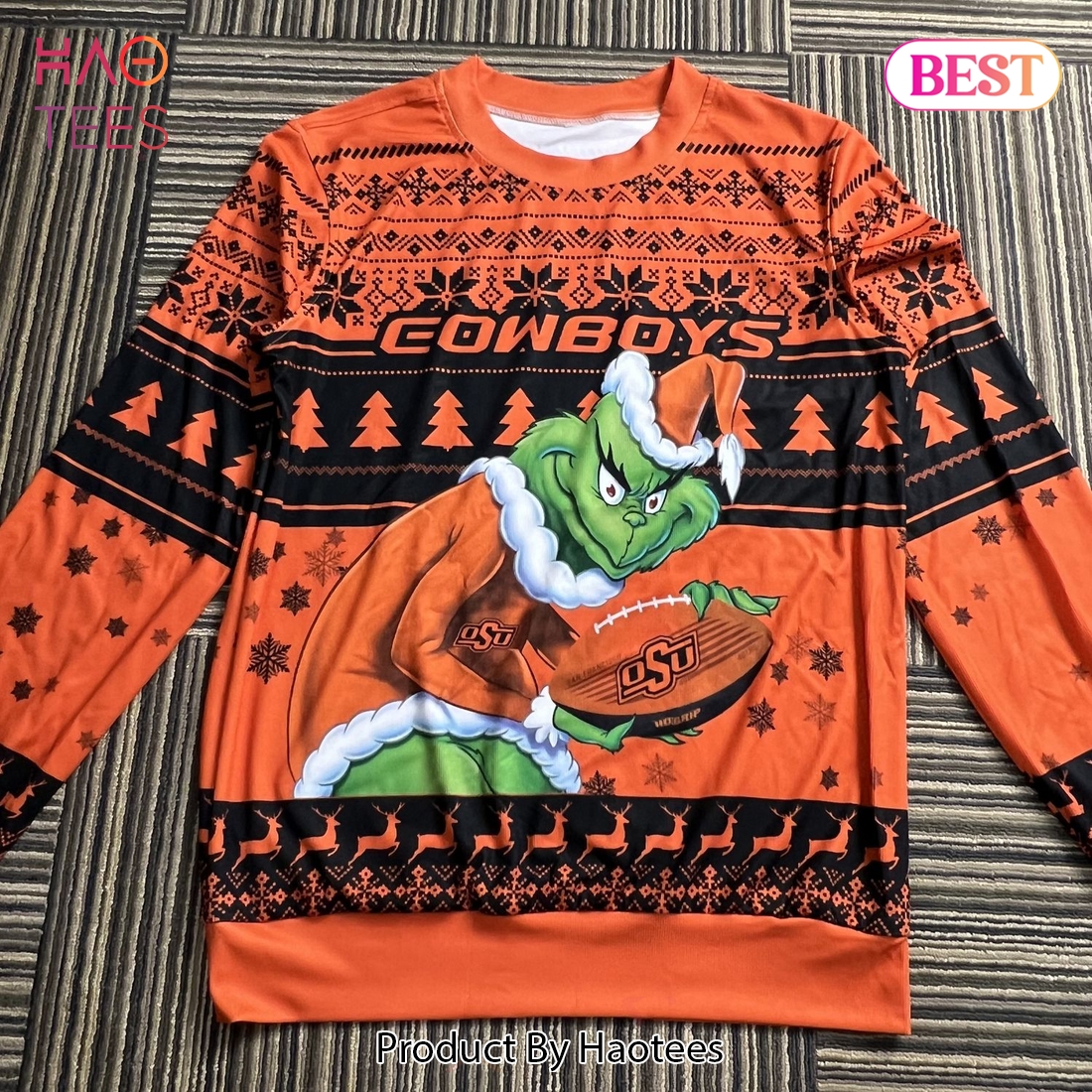 NCAA Oklahoma State Cowboys Grinch Christmas Ugly Sweater NCAA Oklahoma State Cowboys Grinch Christmas Ugly Sweater