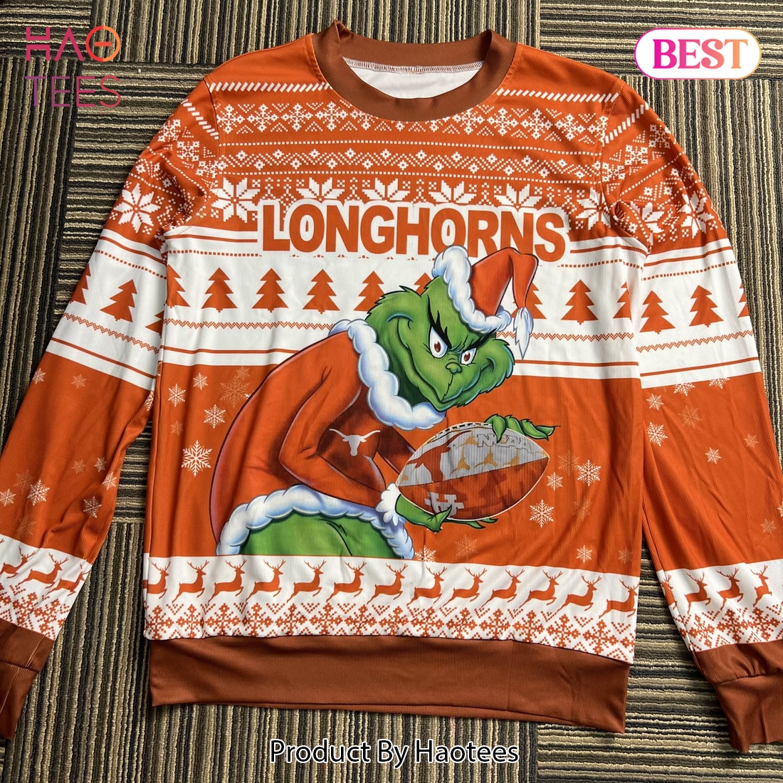 NCAA Texas Longhorns Grinch Christmas Ugly Sweater NCAA Texas Longhorns Grinch Christmas Ugly Sweater