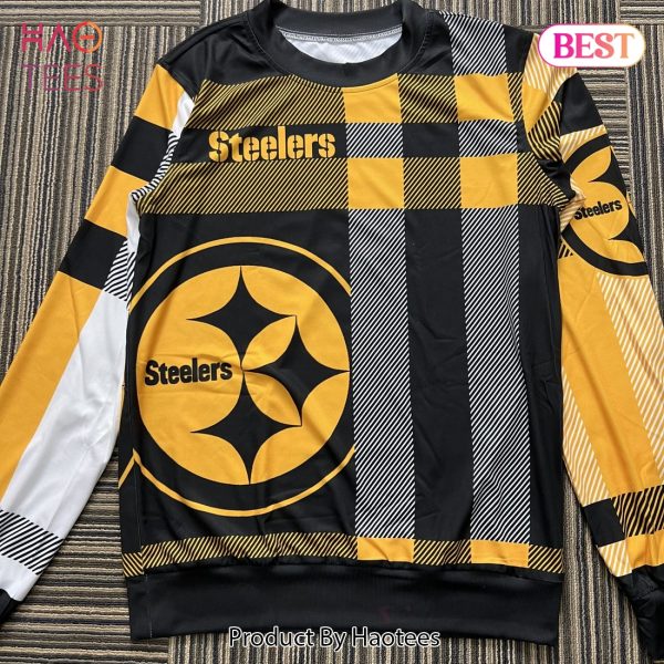 NEW Pittsburgh Steelers Men_s Plaid Crew Neck NFL Ugly Sweater