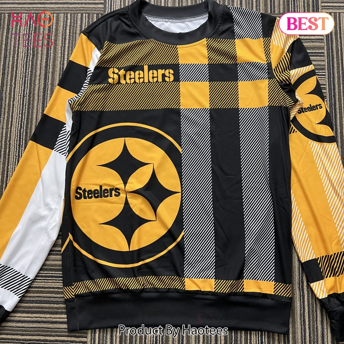 NEW Pittsburgh Steelers Men_s Plaid Crew Neck NFL Ugly Sweater NEW Pittsburgh Steelers Men_s Plaid Crew Neck NFL Ugly Sweater