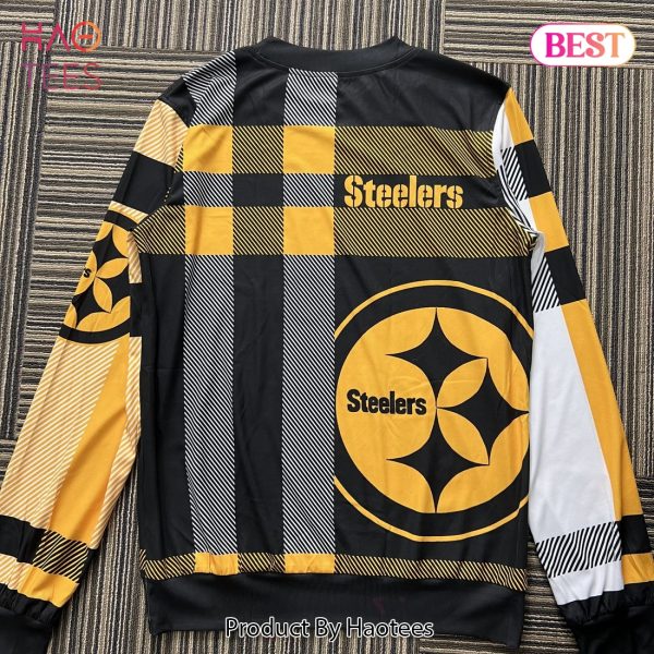 NEW Pittsburgh Steelers Men_s Plaid Crew Neck NFL Ugly Sweater