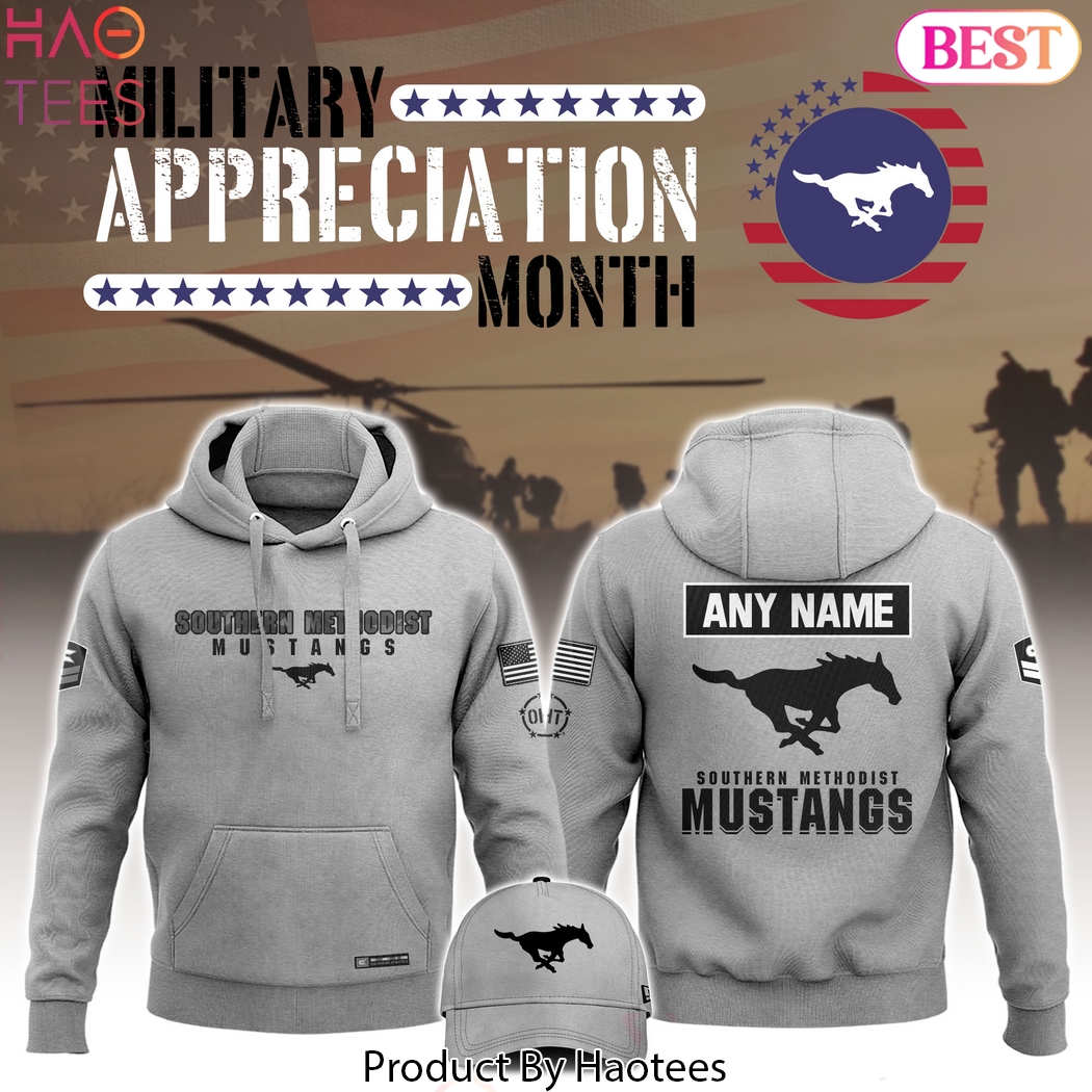 Personalized SMU Mustangs Football 2024 Military Appreciation Club Hoodie - Grey Personalized SMU Mustangs Football 2024 Military Appreciation Club Hoodie - Grey