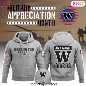 Personalized Washington Huskies Football 2024 Military Appreciation Club Hoodie – Grey