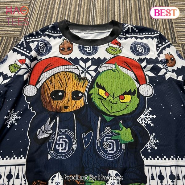 San Diego Padres Baby Groot And Grinch MLB Ugly Christmas Sweater