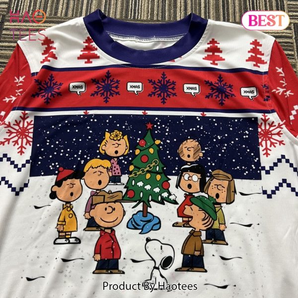 Snoopy Christmas Ugly Sweater Snoopy Charlie Brown Peanuts Characters Christmas Night Pink Blue Sweater