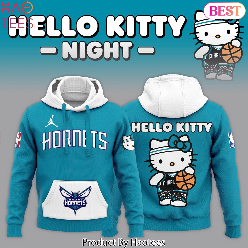 Hello Kitty x Charlotte Hornets Logo Design Hoodie - Blue Hello Kitty x Charlotte Hornets Logo Design Hoodie - Blue