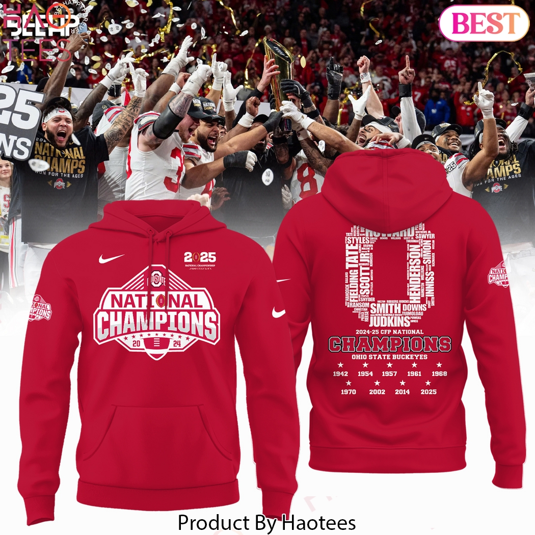 2024-25 CFP National Champions Ohio State Buckeyes Design Hoodie - Red 2024-25 CFP National Champions Ohio State Buckeyes Design Hoodie - Red