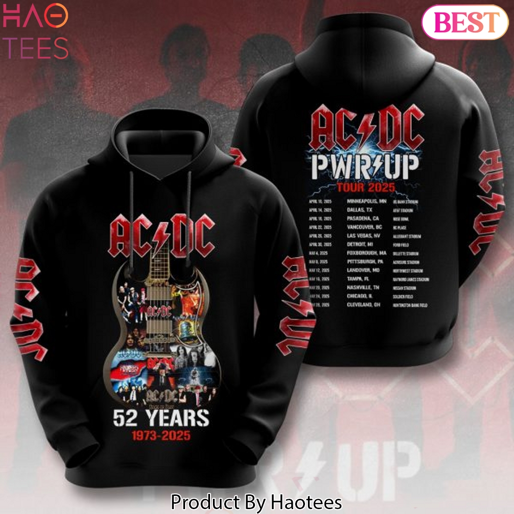 AC DC 52 Years 1973-2025 Pwr Up Tour Design Hoodie AC DC 52 Years 1973-2025 Pwr Up Tour Design Hoodie