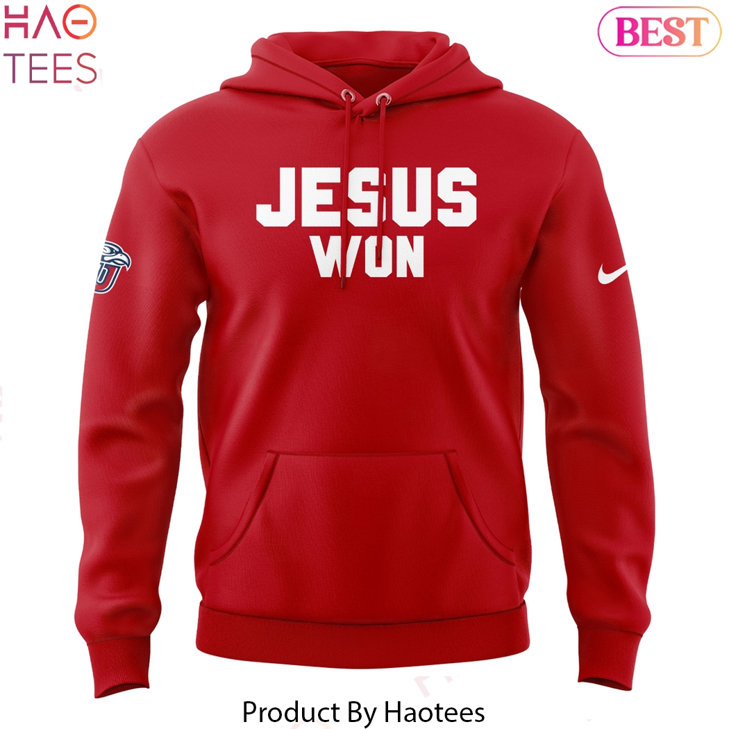 Coach Jamey Chadwell Jesus Won Liberty Flames Hoodie - Red Coach Jamey Chadwell Jesus Won Liberty Flames Hoodie - Red