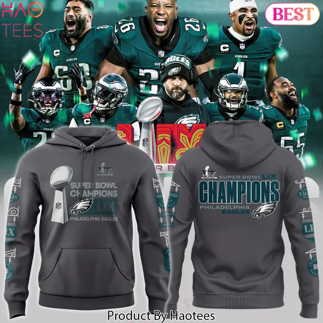 2025 Philadelphia Eagles Super Bowl LIX Champions Design Hoodie – Grey