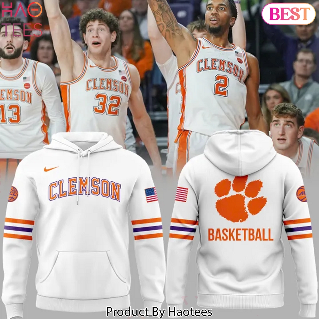 Clemson Tigers Men Basketball Design Hoodie - White Clemson Tigers Men Basketball Design Hoodie - White