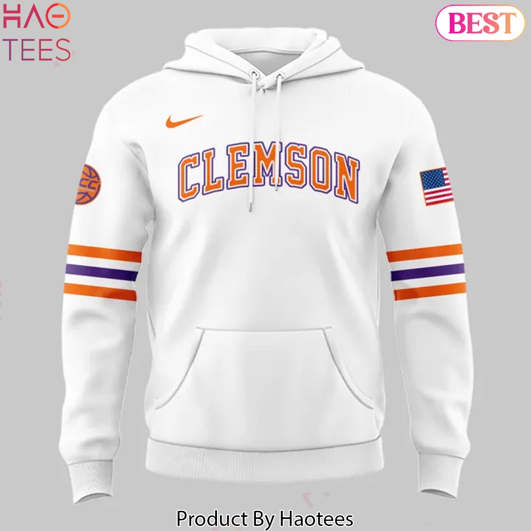 Clemson Tigers Men Basketball Design Hoodie - White Clemson Tigers Men Basketball Design Hoodie - White