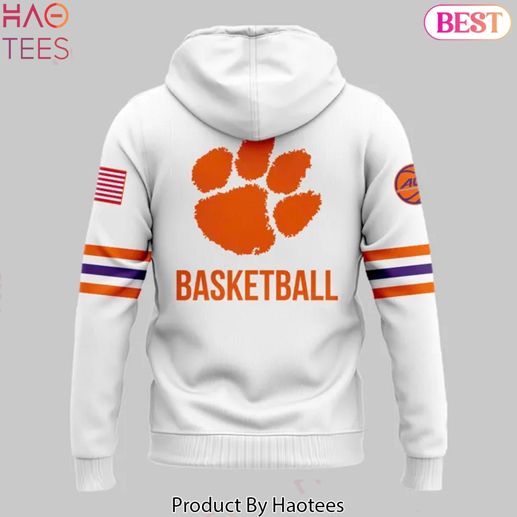 Clemson Tigers Men Basketball Design Hoodie - White Clemson Tigers Men Basketball Design Hoodie - White