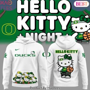 Oregon Ducks Women Basketball x Hello Kitty Design Hoodie – White