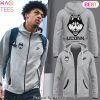 2025 Uconn Huskies Logo Zip Design Hoodie – Grey