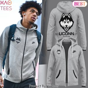 2025 Uconn Huskies Logo Zip Design Hoodie – Grey