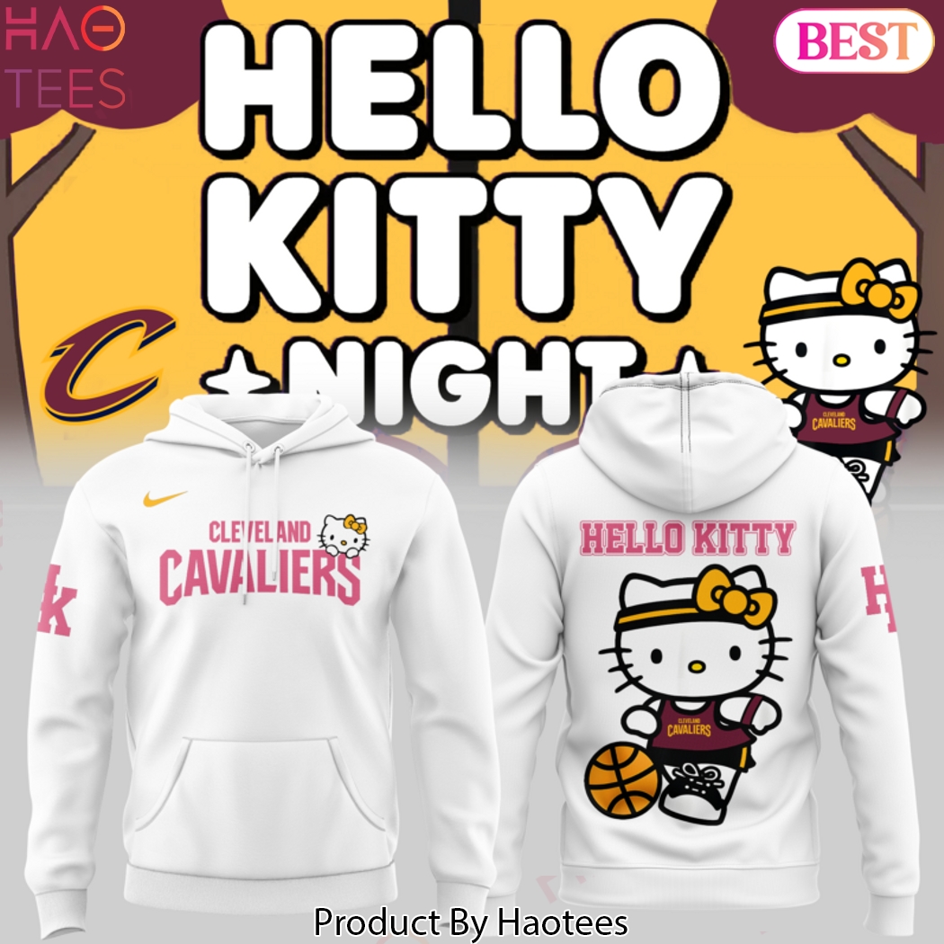Cleveland Cavaliers Basketball x Hello Kitty Night Design Hoodie - White Cleveland Cavaliers Basketball x Hello Kitty Night Design Hoodie - White