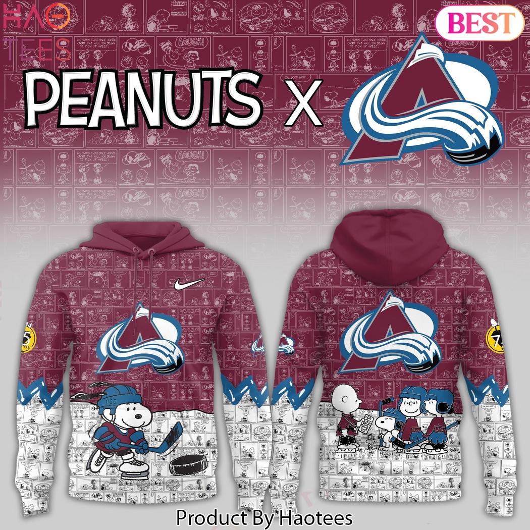 Colorado Avalanche x Peanuts 75 Years Anniversary Design Hoodie Colorado Avalanche x Peanuts 75 Years Anniversary Design Hoodie