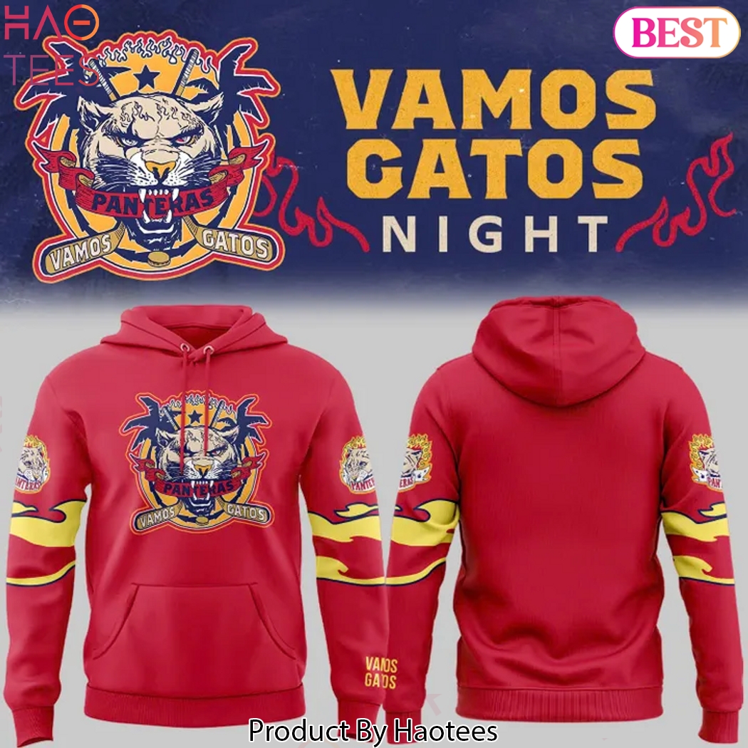 Florida Panthers x Vamos Gatos Night Design Hoodie - Red Florida Panthers x Vamos Gatos Night Design Hoodie - Red