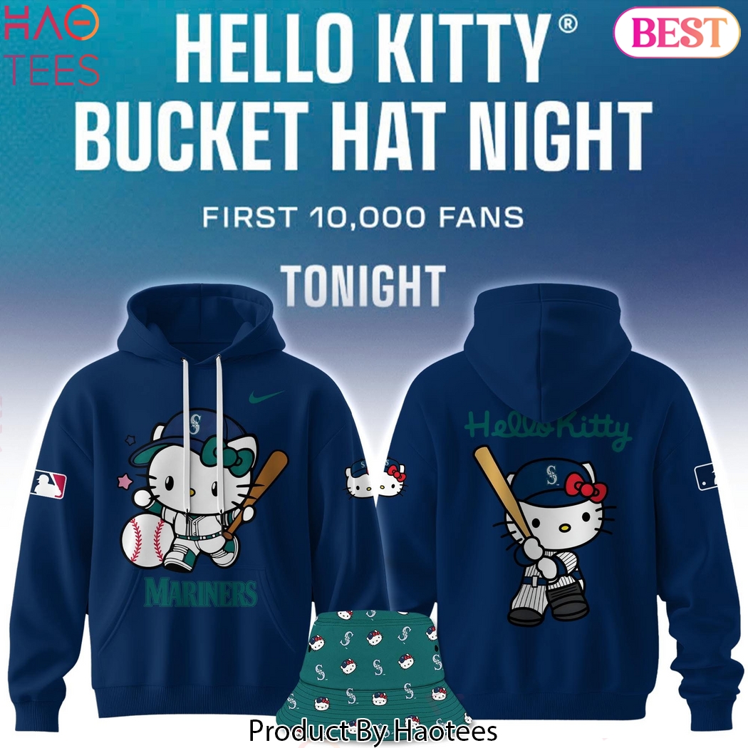 Seattle Mariners x Hello Kitty Bucket Hat Night Design Hoodie - Blue Seattle Mariners x Hello Kitty Bucket Hat Night Design Hoodie - Blue