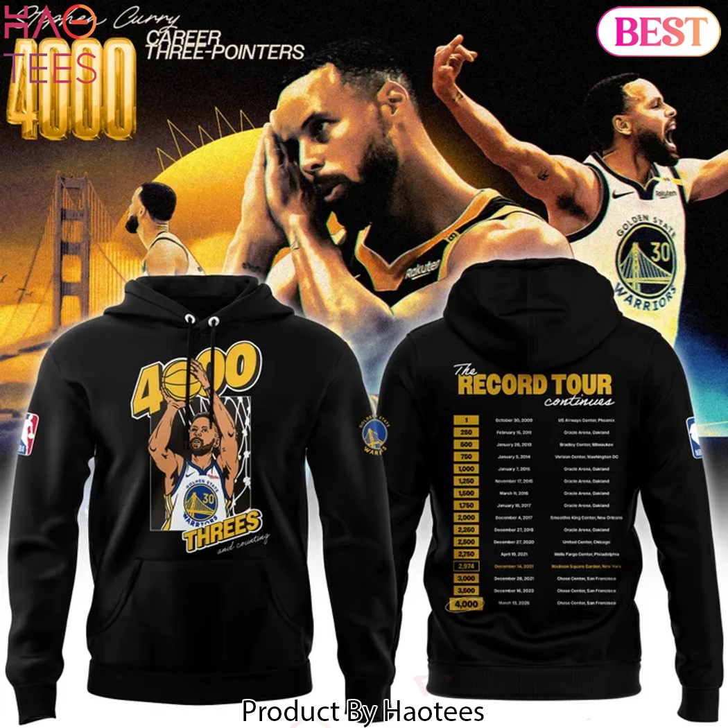 Stephen Curry Black Golden State Warriors 4000 Threes And Counting - The Record Tour Design Hoodie Stephen Curry Black Golden State Warriors 4000 Threes And Counting - The Record Tour Design Hoodie