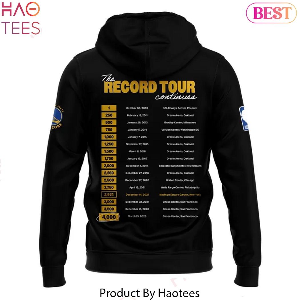 Stephen Curry Black Golden State Warriors 4000 Threes And Counting - The Record Tour Design Hoodie Stephen Curry Black Golden State Warriors 4000 Threes And Counting - The Record Tour Design Hoodie