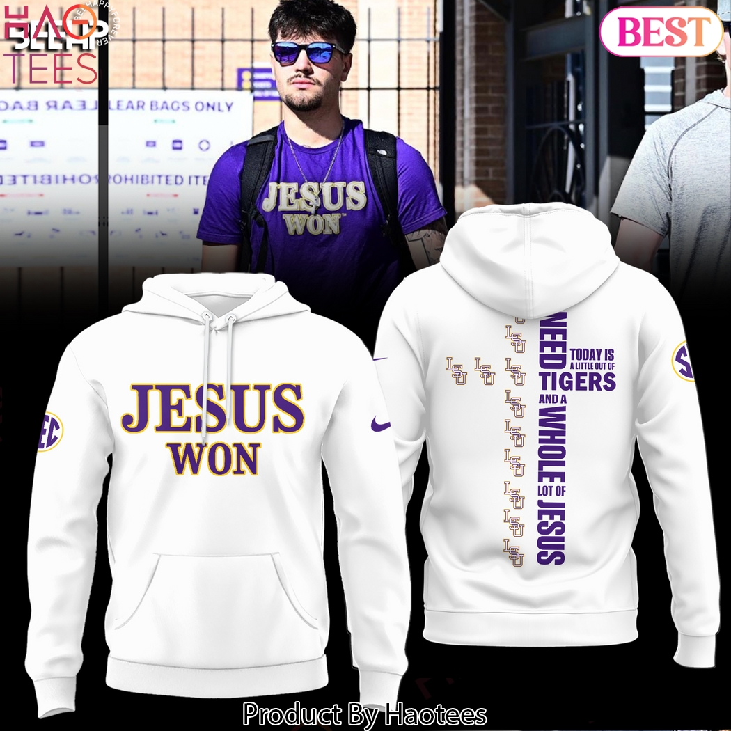 LSU Tigers Jesus Won Design Hoodie - White LSU Tigers Jesus Won Design Hoodie - White