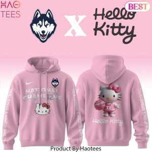 UConn Huskies Women Basketball National Champions 2025 Hello Kitty Design Hoodie – Pink
