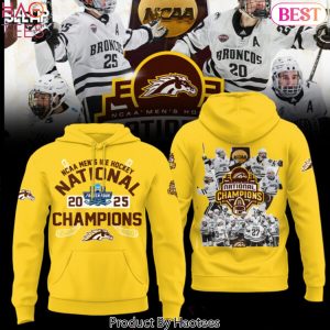 Western Michigan Broncos 2025 NCAA Frozen Four Mens Ice Hockey National Champions Design Hoodie – Gold