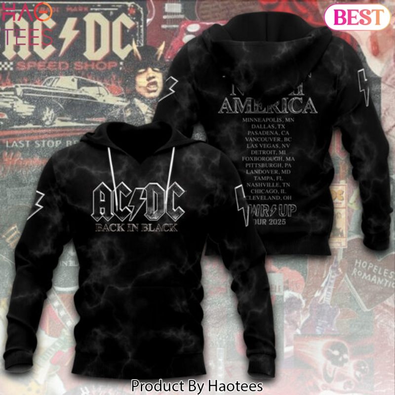 AC DC Back In Black - Back In North America Pwr Up Tour 2025 Design Hoodie