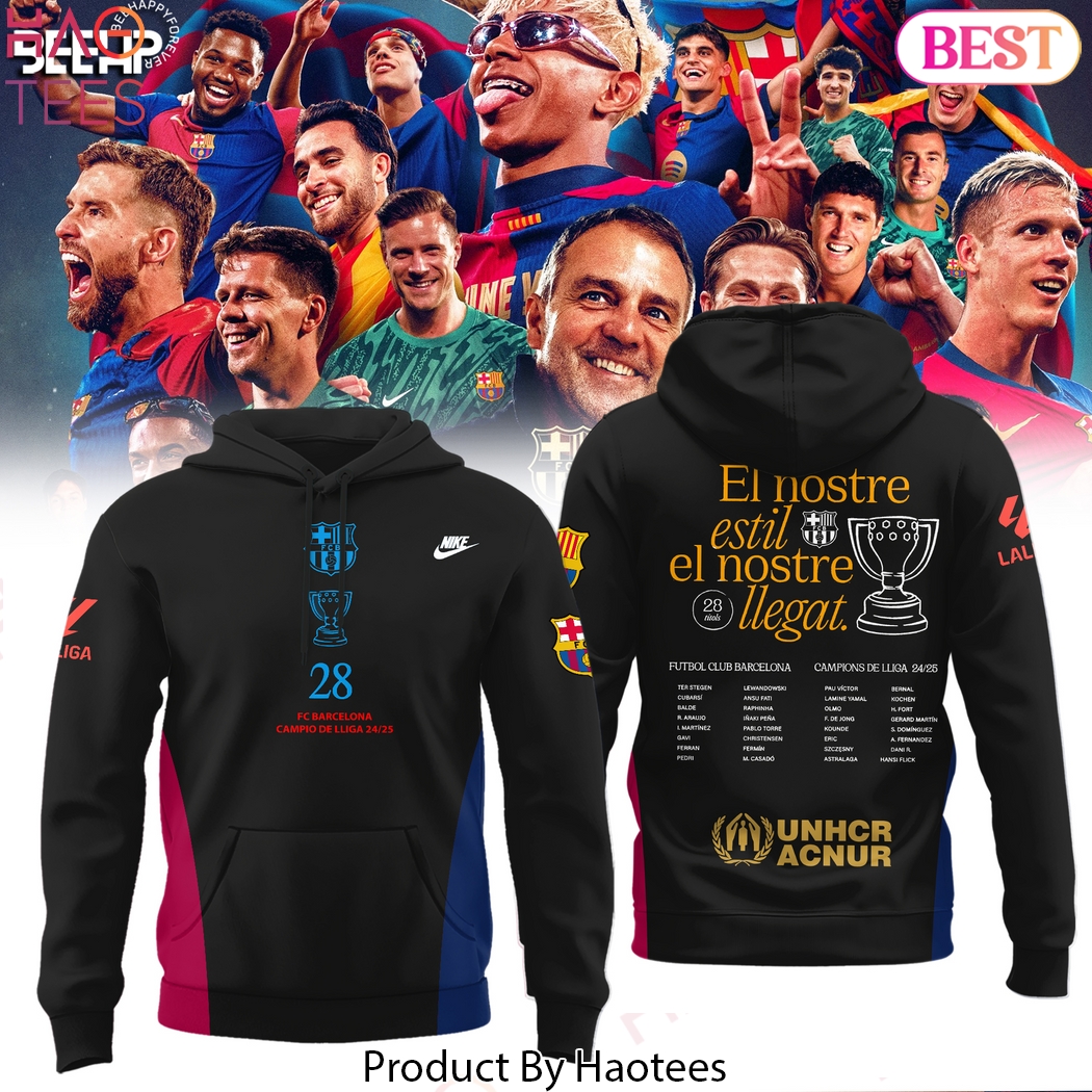 F.C Barcelona El Nostre Estil El Nostre Llegat La Liga 2025 Champions Design Hoodie - Black F.C Barcelona El Nostre Estil El Nostre Llegat La Liga 2025 Champions Design Hoodie - Black