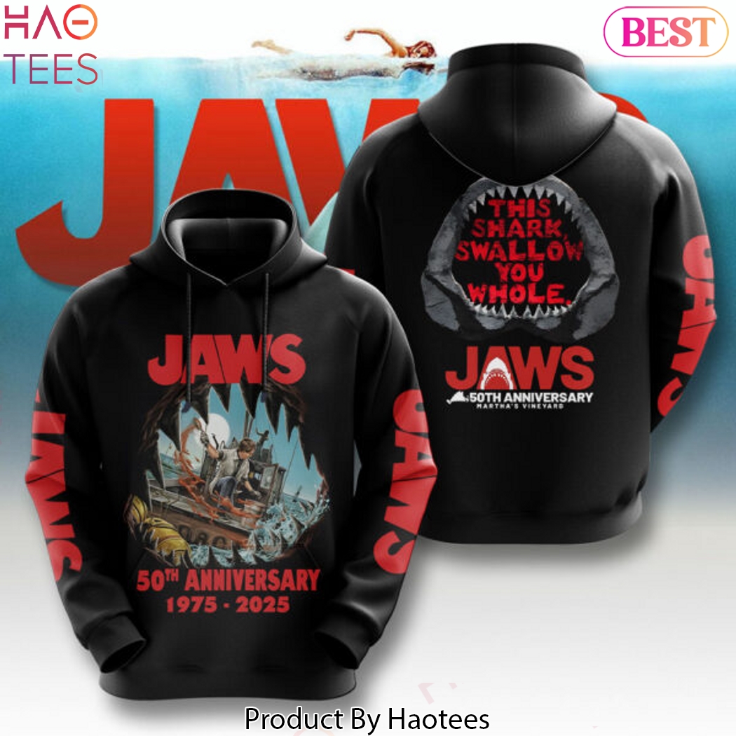 Jaws 50th Anniversary 1975-2025 This Shark Swallow You Whole Hoodie Jaws 50th Anniversary 1975-2025 This Shark Swallow You Whole Hoodie