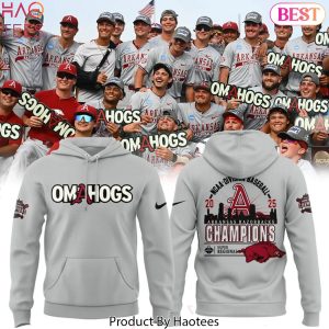 Arkansas Razorbacks Baseball College World Series 2025 Omahogs Design Hoodie – Grey