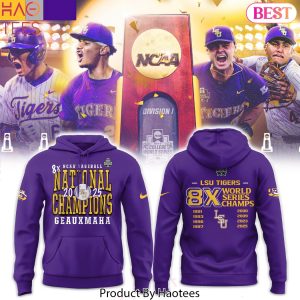 LSU Tigers Baseball 2025 NCAA Baseball Men College 8x World Series Champions Design Hoodie