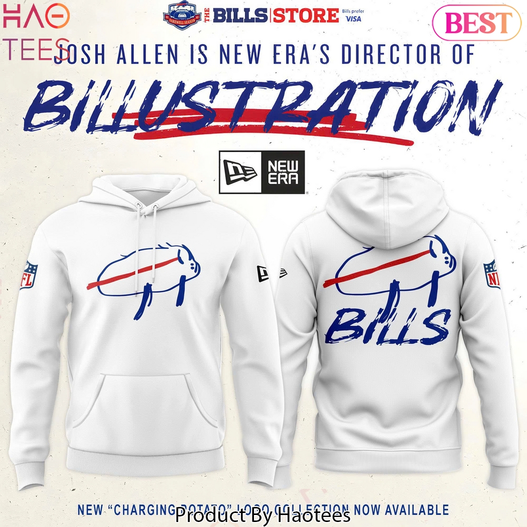Buffalo Bills Josh Allen Is New Era Director Of Billustration Charging Potato Design Hoodie - White Buffalo Bills Josh Allen Is New Era Director Of Billustration Charging Potato Design Hoodie - White