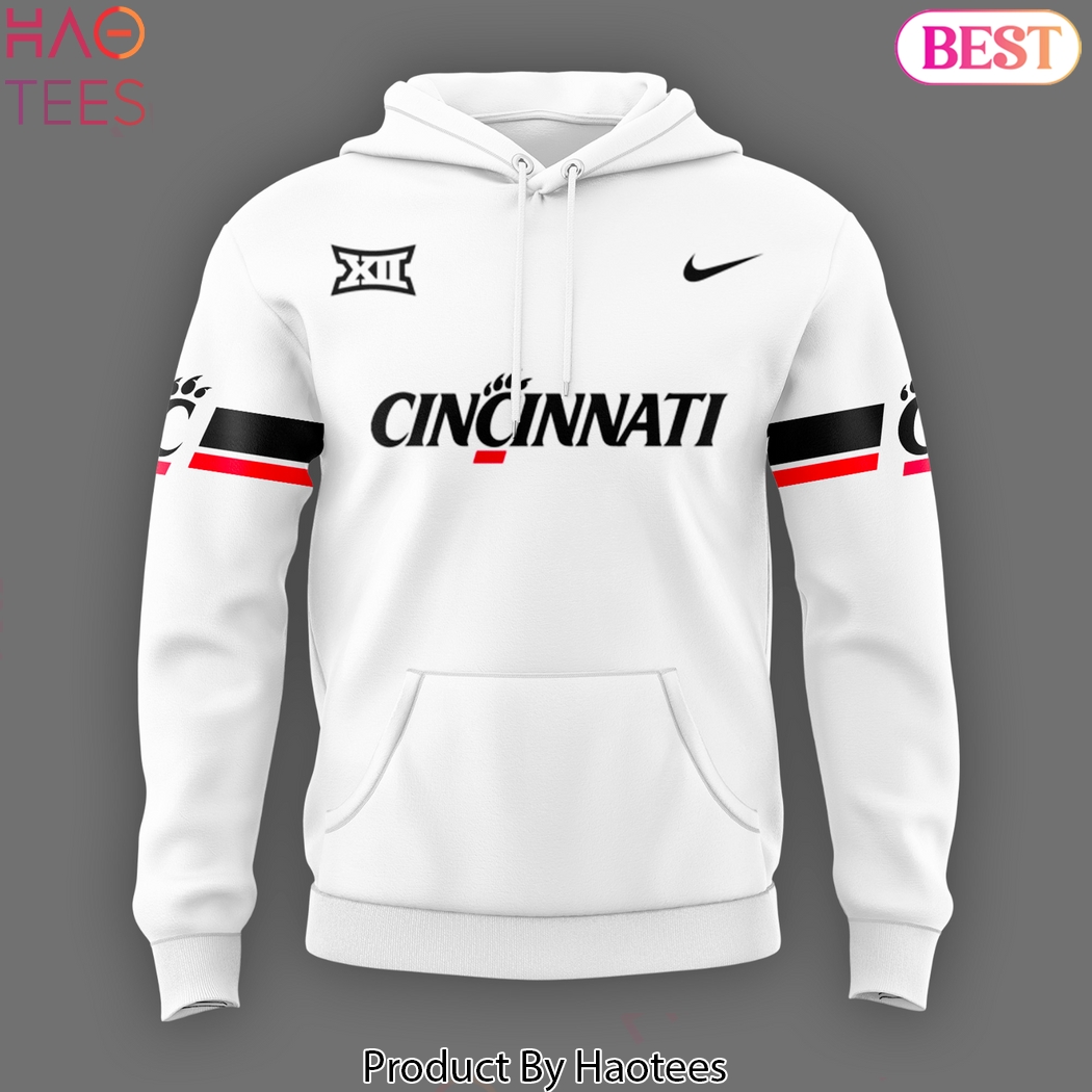 Cincinnati Bearcats Football Big 12 Black Pullover 2025 Design Hoodie - White Cincinnati Bearcats Football Big 12 Black Pullover 2025 Design Hoodie - White