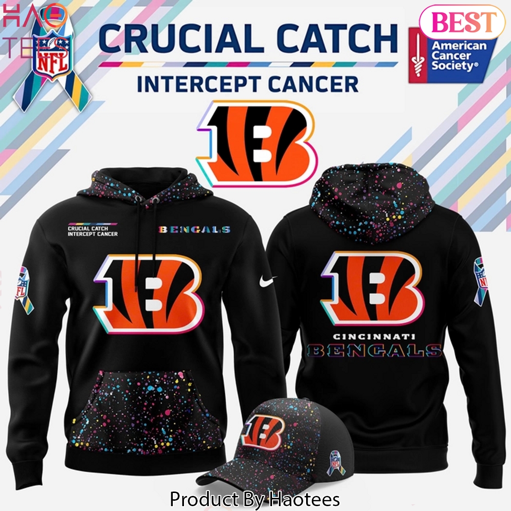 Cincinnati Bengals Crucial Catch 2025 Design Hoodie Black Cincinnati Bengals Crucial Catch 2025 Design Hoodie Black