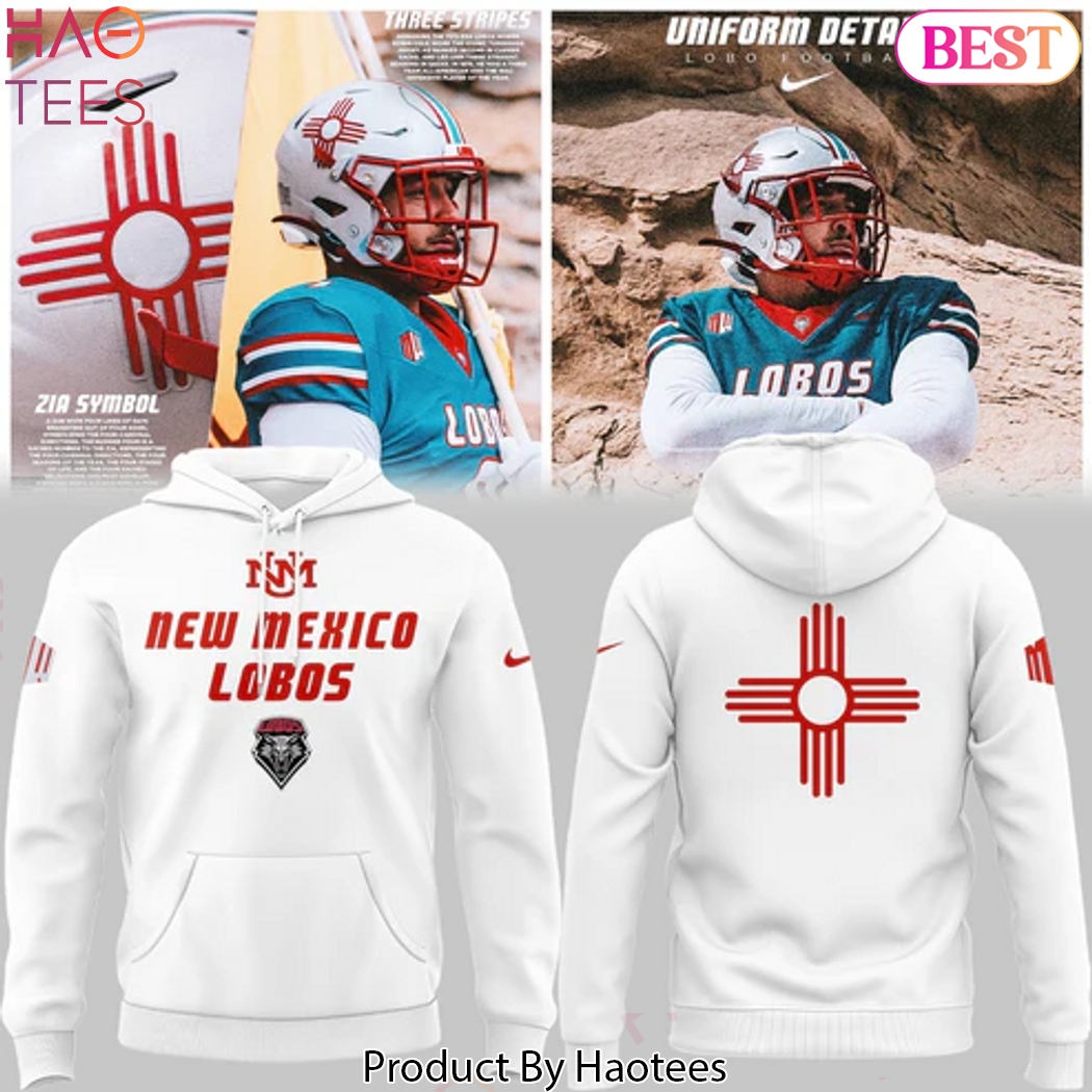 New Mexico Lobos Wordmark Logo Uniform Design Hoodie - White New Mexico Lobos Wordmark Logo Uniform Design Hoodie - White